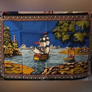 Scenic Nautical Tapestry Wall Art in Blue and Green